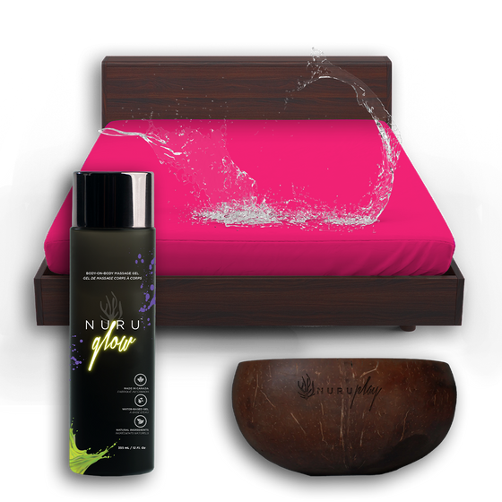 Nuru Play Bundle: Nuru Glow 355ml + Mattress Cover + get a free coconut mixing bowl